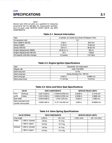Buell XB9S/XB9SL/XB12S Lightning Service Manual (2004) Sample Preview: Factory engine specifications comparing the 984 cm³ XB9S and 1,203 cm³ XB12S V-twins