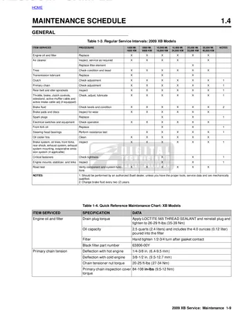 Buell XB Models Service Manual (2009) Sample Preview: Factory regular-service interval chart for 2009 Buell XB models