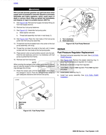 Buell XB Models Service Manual (2009) Sample Preview: Factory fuel-pump removal and fuel-pressure-regulator service procedures from the DDFI fuel-system chapter