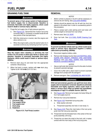 Buell XB Models Service Manual (2010) Sample Preview: Factory fuel-pump removal and service procedure from the DDFI fuel-system chapter