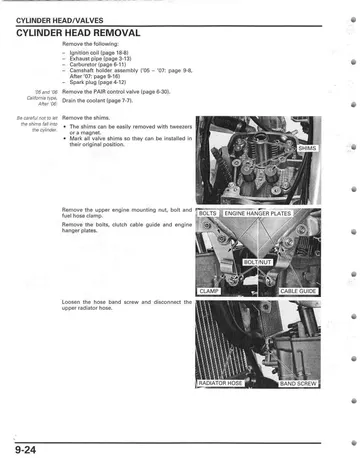 Honda CRF450X Carbureted Service Manual (2005-2012) Sample Preview: Factory cylinder-head removal and valve-train service procedures