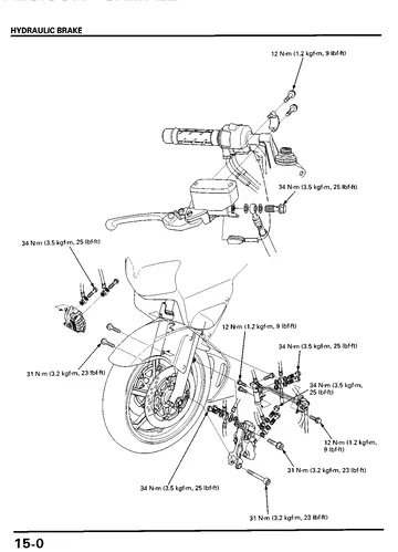 Honda VFR800FI Interceptor RC46 Service Manual (1998) Sample Preview: Hydraulic-brake section covering Honda's linked Dual Combined Brake System