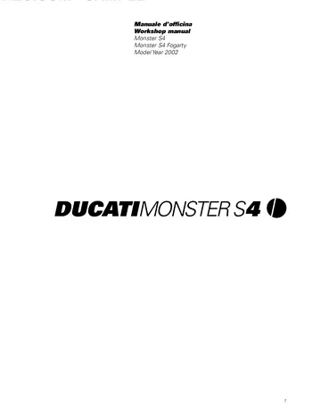 Ducati Monster S4 / S4 Fogarty Service Manual (2002) Sample Preview: Factory workshop-manual cover explicitly identifying the Monster S4, Monster S4 Fogarty and Model Year 2002
