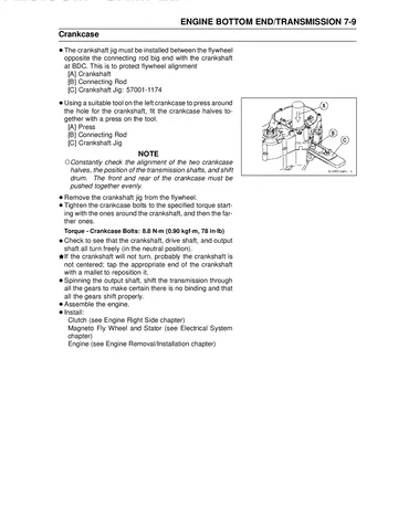 Kawasaki KX85 / KX85-II (2001–2010) / KX100 (2001–2009) Service Manual Sample Preview: Crankcase and Crankshaft Installation