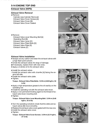 Kawasaki KX85 / KX85-II / KX100 Service Manual (2014) Sample Preview: KIPS Exhaust Valve Removal and Installation