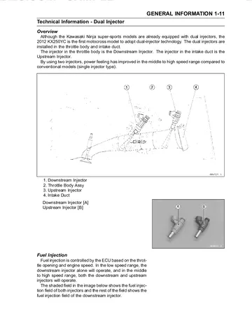 Kawasaki KX250F Service Manual (2011–2012) Sample Preview: 2012 KX250YC Dual Injector System