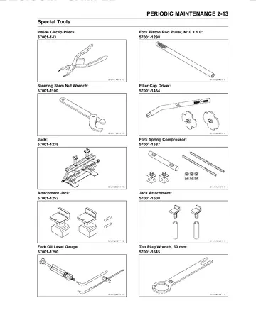 Kawasaki KX250F Service Manual (2011–2012) Sample Preview: Periodic Maintenance Special Tools