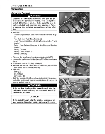 Kawasaki Ninja 250R Service Manual (2008) Sample Preview: Keihin Carburetor Removal