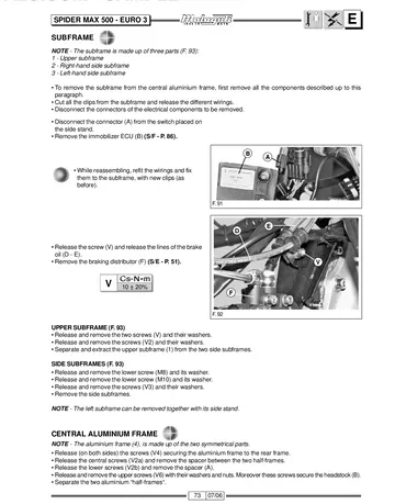 Malaguti Spider Max GT500 Service Manual (2006) Sample Preview: V-BOX aluminium frame and steel subframe removal and service layout