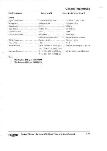 Triumph Daytona 675 / Street Triple / Street Triple R Service Manual (2006-2012) Sample Page