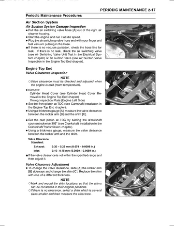 Kawasaki Vulcan 900 Classic / Classic LT VN900 Service Manual (2006) Sample Preview: Valve-clearance inspection and shim adjustment with intake and exhaust specifications