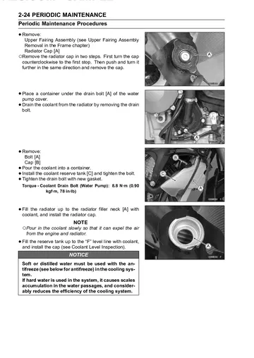 Kawasaki Ninja ZX-6R / ZX-6R ABS Service Manual (2013) Sample Preview: Valve-clearance inspection procedure with intake and exhaust specifications