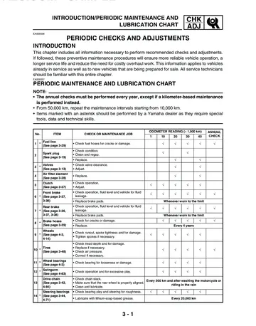 Yamaha XT660R / XT660X Service Manual (2004) Sample Preview: Yamaha periodic maintenance and lubrication chart with factory inspection and replacement intervals