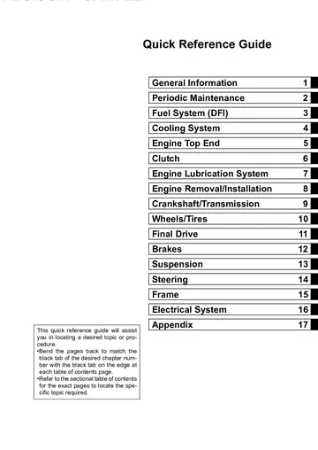Kawasaki Ninja 650R ER-6f ABS Service Manual (2006–2008) Sample Preview: Quick Reference Guide: Complete Manual Chapters