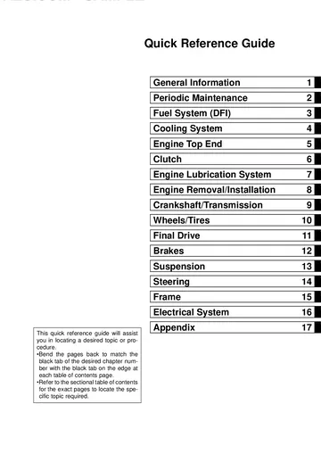 Kawasaki ER-6n Service Manual (2009–2011) Sample Preview: Quick Reference Guide: Complete Manual Chapters