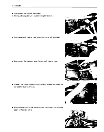 Suzuki GS500 / GS500E / GS500F Service Manual (1989-2006) Sample Preview: Factory engine service procedure illustrating disassembly and component-removal work on the GS500 twin