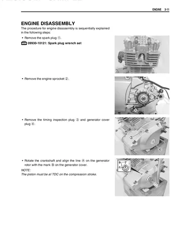 Suzuki RV125 VanVan Service Manual (2003-2006) Sample Preview: Factory engine-disassembly procedure beginning the sequential teardown of the 125 cm³ single-cylinder engine
