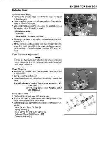 Kawasaki Vulcan 1600 Nomad / VN1600 Classic Tourer Service Manual (2005) Sample Preview: Cylinder-head inspection and hydraulic-lash-adjuster valve-clearance note