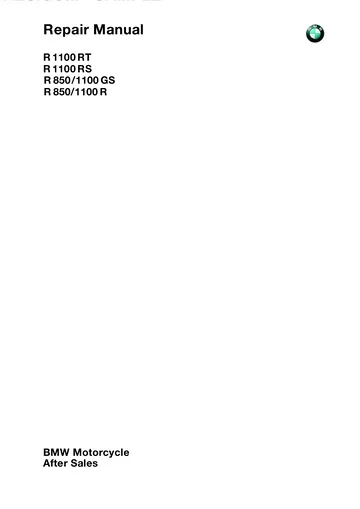 BMW R1100RT / R1100RS / R1100GS / R1100R / R850GS / R850R Service Manual (1993-2000) Sample Preview: BMW Motorcycle After Sales R259 factory Repair Manual cover listing the R1100RT, R1100RS, R850/R1100GS and R850/R1100R families