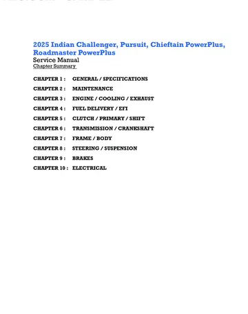 Indian Challenger / Pursuit / Chieftain PowerPlus / Roadmaster PowerPlus Service Manual (2025) Sample Preview