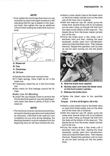 Kawasaki Ninja 1000 / Z1000SX Assembly Manual (2017) Sample Preview: Dealer preparation procedures covering rear-brake checks and clutch-lever free-play adjustment.