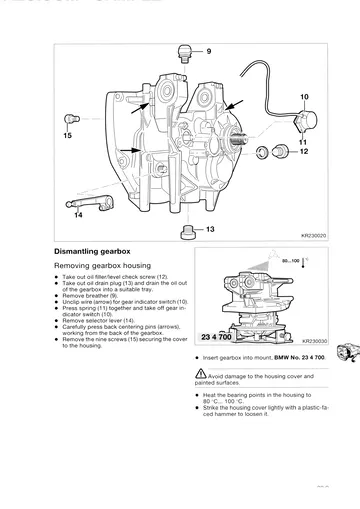 BMW K1200RS Service Manual (1996-2000) Sample Preview: Six-speed gearbox disassembly and component diagram