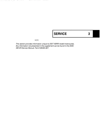 Buell XBRR Racing Kit Manual (2007) Sample Preview: Factory supplement notice referencing the separately published 2006 XB12R manual