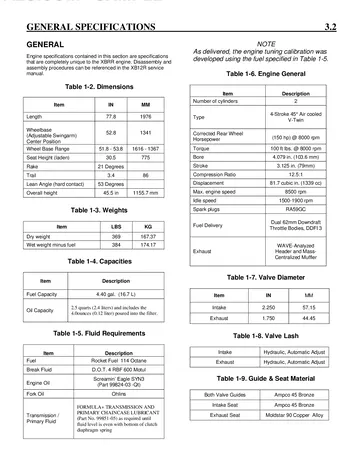Buell XBRR Racing Kit Manual (2007) Sample Preview: XBRR racing engine, fuel system and chassis specifications