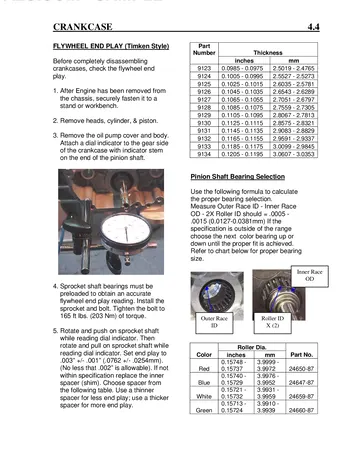 Buell XBRR Racing Kit Manual (2007) Sample Preview: Crankcase and flywheel-endplay service data