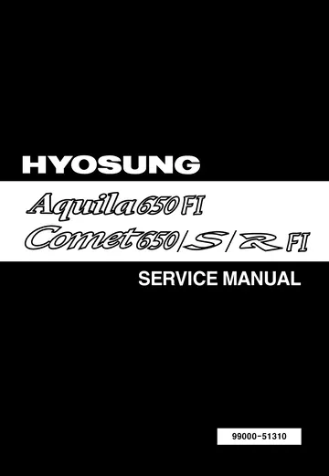Hyosung GV650 Aquila / GT650 Comet FI Service Manual Supplement (2008) Sample Preview: S&T Motors Hyosung factory FI service supplement cover, publication 99000-51310