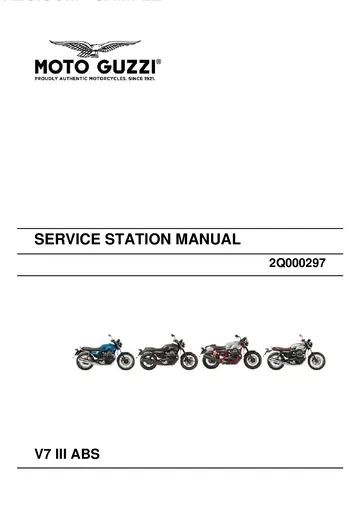 Moto Guzzi V7 III ABS Service Manual (2017-2020) Sample Preview: Moto Guzzi V7 III ABS factory Service Station Manual 2Q000297 cover, four motorcycle variants