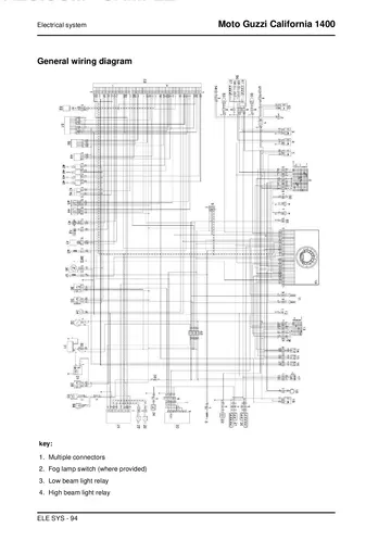 Moto Guzzi California 1400 Custom / Touring Service Manual (2013-2015) Sample Preview: California 1400 general electrical system wiring diagram