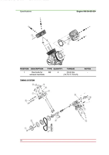 Moto Guzzi V85 TT Engine Service Manual (2019-2024) Sample Preview: Factory timing-system exploded illustrations and fastening torque table