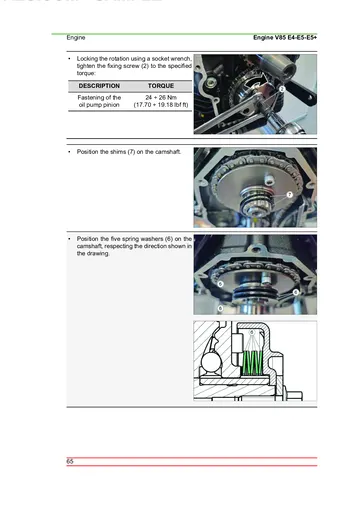 Moto Guzzi V85 TT Engine Service Manual (2019-2024) Sample Preview: Euro 5+ cam timing and centrifugal variable-valve phase-adjuster assembly