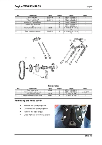 Moto Guzzi V750 IE MIU G3 Engine Supplementary Manual (2013-2015) Sample Preview: Cylinder-head and timing-system disassembly procedures