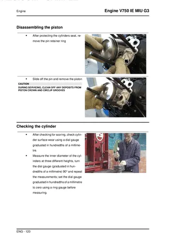 Moto Guzzi V750 IE MIU G3 Engine Supplementary Manual (2013-2015) Sample Preview: Piston and cylinder inspection and measurement procedures