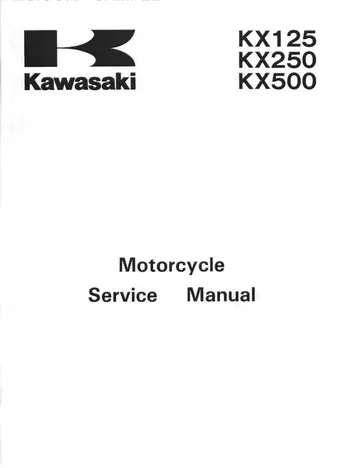 Kawasaki KX125 / KX250 / KX500 Service Manual (1988-2004) Sample Preview: Original Kawasaki service manual title page listing KX125, KX250 and KX500