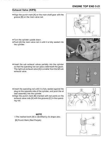 Kawasaki KX125 / KX250 Service Manual (2003-2008) Sample Preview: Illustrated Kawasaki KX250 KIPS exhaust-power-valve gear alignment and installation procedures