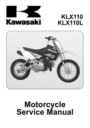 Kawasaki KLX110 / KLX110L Service Manual (2010-2014) Sample Preview: Kawasaki factory Motorcycle Service Manual cover identifying both KLX110 and KLX110L