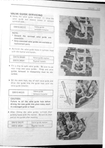 Suzuki GSX-R1100 Service Manual (1986-1987) Sample Preview: GSX-R1100 cylinder-head valve-guide removal and installation procedures