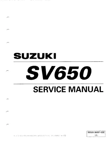 Suzuki SV650 Service Manual (1999-2000) Sample Preview: Original Suzuki SV650 factory Service Manual cover, publication 99500-36091-03E