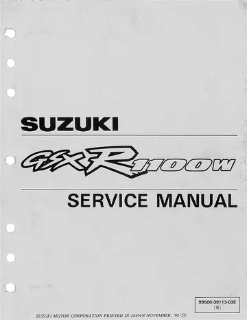 Suzuki GSX-R1100W Service Manual (1993-1998) Sample Preview: Suzuki GSX-R1100W factory service manual title page (1993 WP base edition)