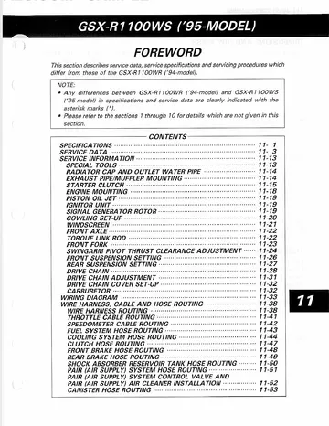 Suzuki GSX-R1100W Service Manual (1993-1998) Sample Preview: GSX-R1100WS 1995-model factory supplemental workshop section