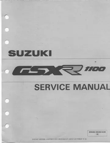 Suzuki GSX-R1100 Service Manual (1989-1992) Sample Preview: Original Suzuki GSX-R1100 factory service manual cover, publication 99500-39092-03E