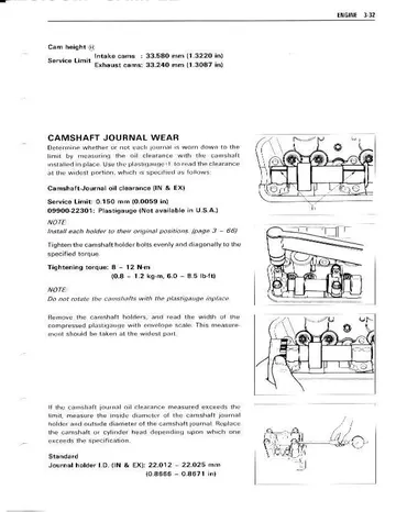 Suzuki GSX-R1100 Service Manual (1989-1992) Sample Preview: Suzuki DOHC camshaft and cylinder-head servicing diagrams and inspection procedures