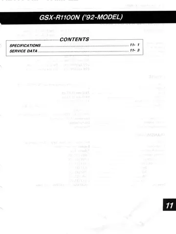 Suzuki GSX-R1100 Service Manual (1989-1992) Sample Preview: GSX-R1100N (1992) supplementary specifications and service-data chapter cover