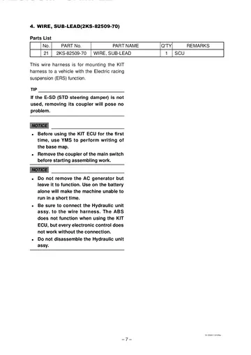 Yamaha YZF-R1 Racing Kit Manual (2024) Sample Preview: Kit electrical sub-lead wiring and electronic suspension connections and cautions