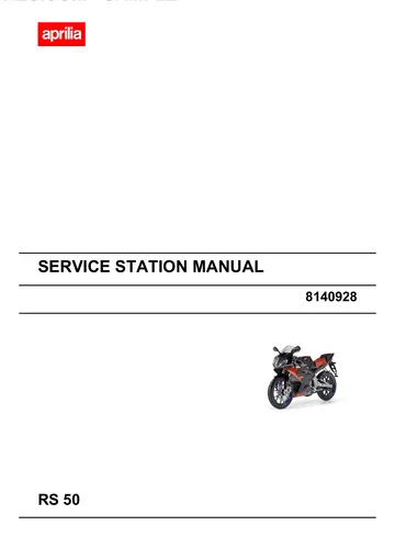 Aprilia RS 50 Service Manual (2006) Sample Preview: Factory RS 50 Service Station Manual cover identifying publication 8140928